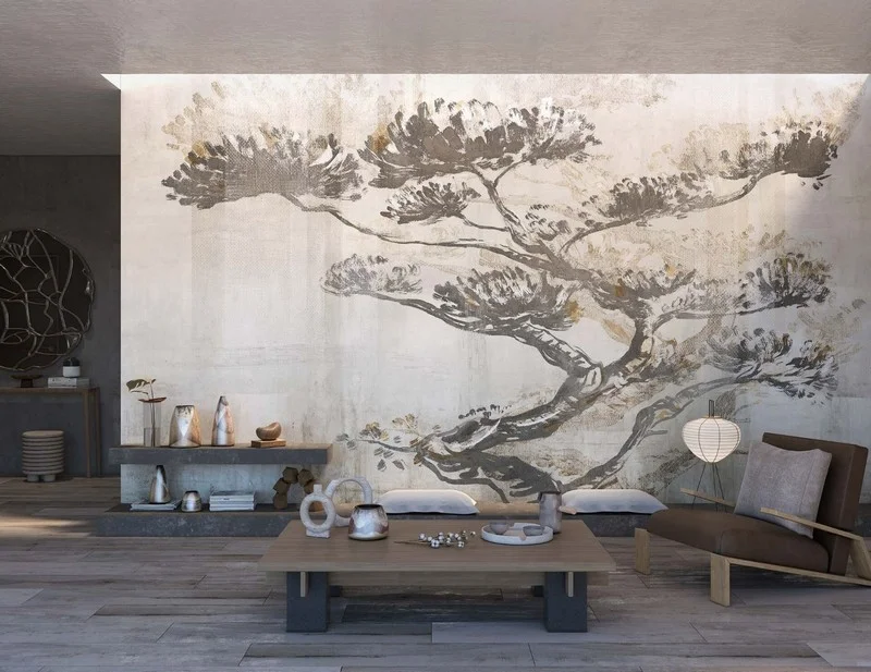 zen fircasi bonsai agaci ve sanatsal doku 3d duvar kagidi