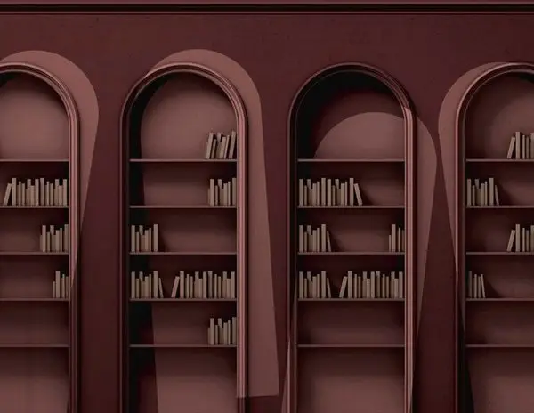 modern kutuphane kemerli ve kitaplik desenli 3d duvar kagidi