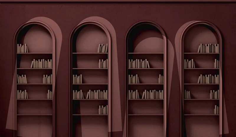 modern kutuphane kemerli ve kitaplik desenli 3d duvar kagidi