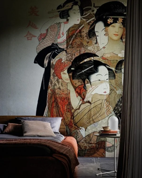 dogu esintisi geleneksel geysa figurlu sanatsal 3d duvar kagidi