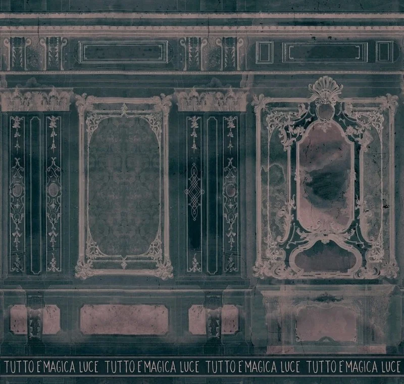 magica luce paneli italyan yazili ve klasik cerceveli 3d duvar kagidi
