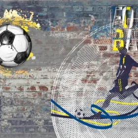 Trendyol sarı mavi futbol yazılı duvar kağıdı ve Hepsiburada tuğla desenli sporcu posteri bursa