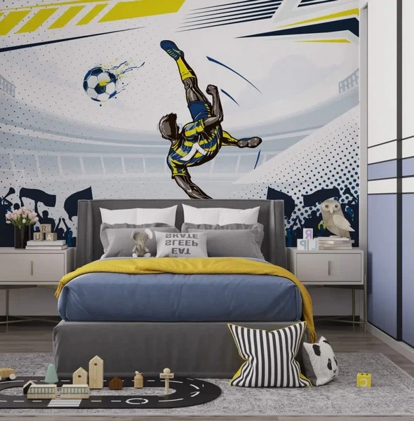 Trendyol sarı lacivert futbolcu duvar kağıdı ve Hepsiburada röveşata atan sporcu poster bursa