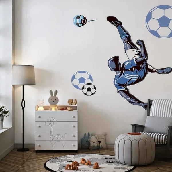 Trendyol mavi beyaz futbolcu duvar kağıdı bursa ve Hepsiburada röveşata atan sporcu poster